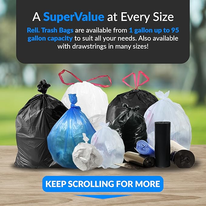 Reli. 55-60 Gallon Trash Bags Heavy Duty | 150 Count | 50-60 Gallon | Large Black Garbage Bags | Made in USA