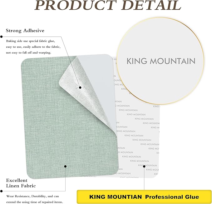 KING MOUNTAIN Coarse Linen Repair Patches, Self-Adhesive Linen Fabric Patches, 8X11 inch Extra Size, Multi Color, Can be Used for Linen Sofa Repair and Linen Clothes Repair(8" x 11",Light Green)