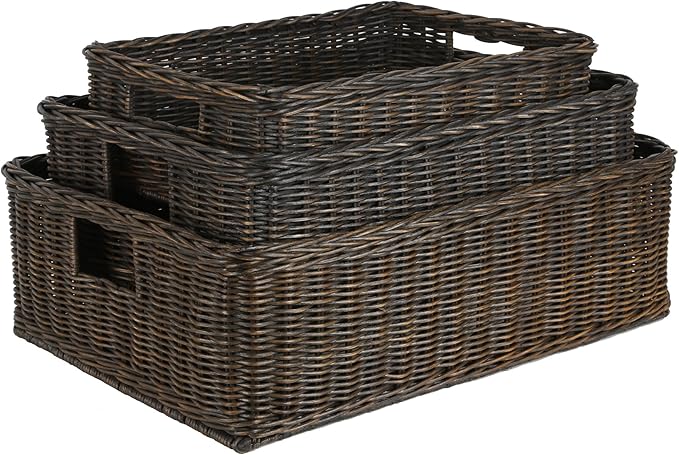 The Basket Lady Under The Bed/Basic Wicker Storage Basket, Extra Large, 25 in L x 19.5 in W x 8 in H, Antique Walnut Brown