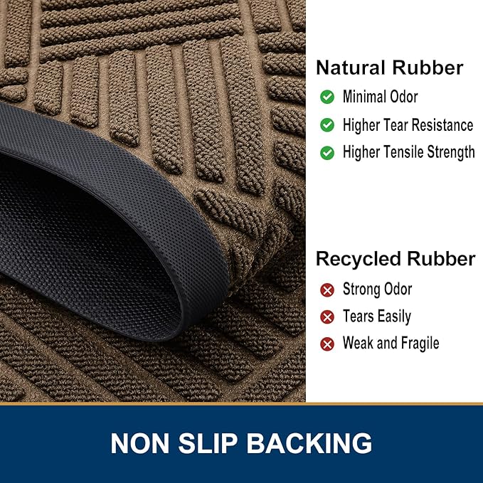 Smiry Front Door Mat Outside Entrance, Heavy Duty Outdoor Indoor Natural Rubber Doormat, Non Slip, Trap Dirt and Moisture, Easy Clean, Low Profile Patio Porch Entryway Mat, 47x32, Brown