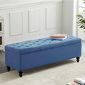 Storage Ottoman 50.2 Inches Upholstered Fabric Storage Ottoman Bench，Button Tufted Ottoman with Storage for Living Room，Bedroom End of Bed Bench Withstands 302lbs (Blue)