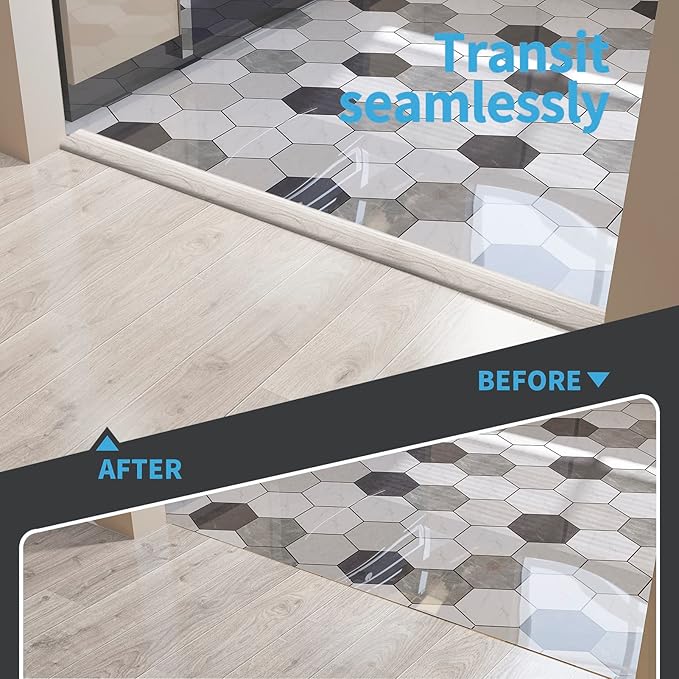 Art3d Self Adhesive Vinyl Floor Transition Strip, Laminate Floor Strip Floor Flat Divider Strip for Joining Floor Gaps, Carpet Threshold Transition, Floor Tiles (10 FT, 1.57in, White-Washed)