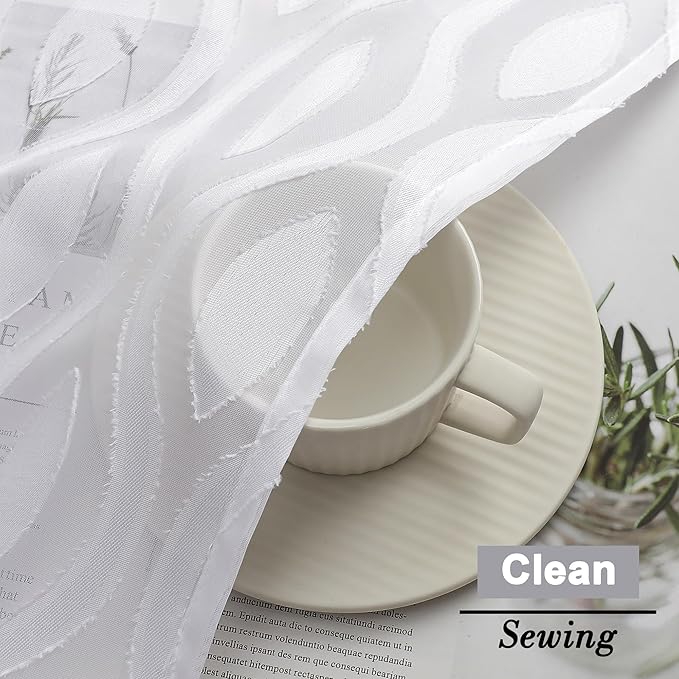Aiyufeng White Sheer Curtains Tiers 36 Inch Length 2 Panels Set, Airy Lightweight Clip Jacquard Small Window Curtains, Modern Wavy Line Textured Voile Sheer Curtains for Small Windows, 40"Wx36"L Inch