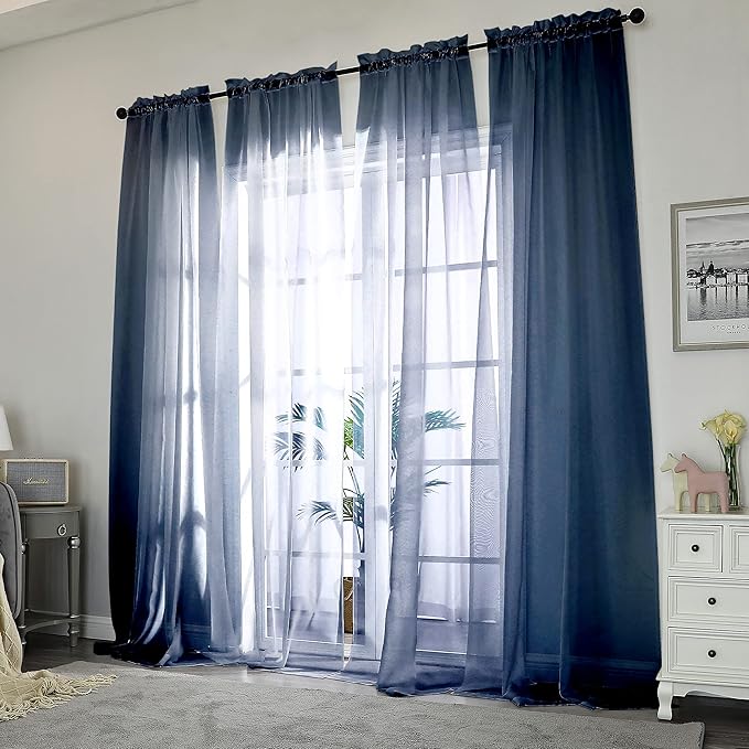 Chyhomenyc Sheer Window Curtains 108 inch Length 2 Panels Set, Airy Soft-Touching Rod Pocket Voile Drapes Backdrops Scarves for Living Room/Bedroom/Hotel/Patio, Each 42 W x 108 L, Navy Blue