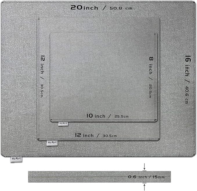 ReArt 3 Pcs Heat Press Mat 10" x 8" / 12" x 12" / 16" x 20" with 3 Pcs Teflon 12" x 16" for Cricut Easypress Both Sides Applicable - Cricket Craft Vinyl Ironing Insulation Transfer Heating Mats