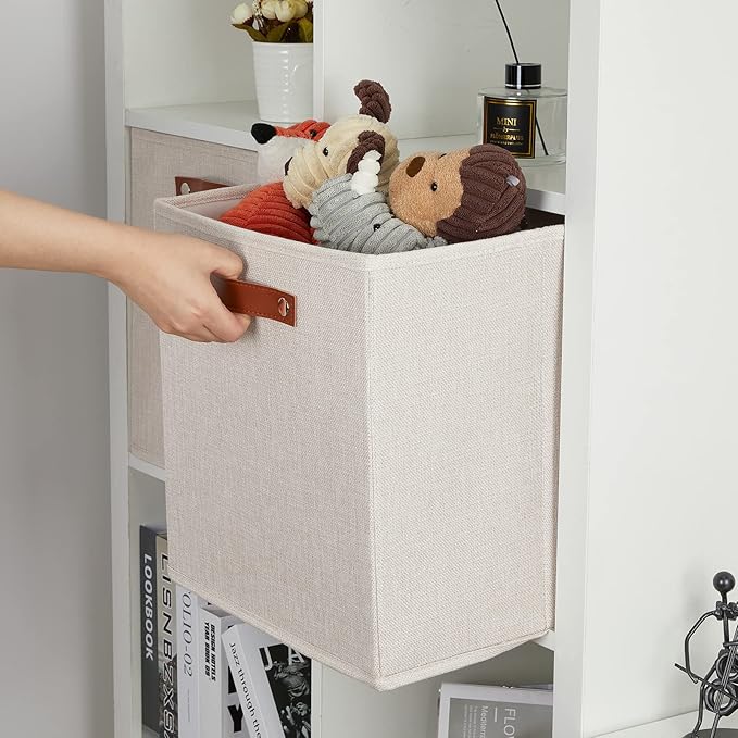 DULLEMELO Storage Baskets for Shelves Closet Storage,Sturdy Home Organization Bins for Gifts Empty,Foldable Fabric Storage Cubes Baskets for Nursery Toys Towels Clothes Storage(Beige-4 Pack)