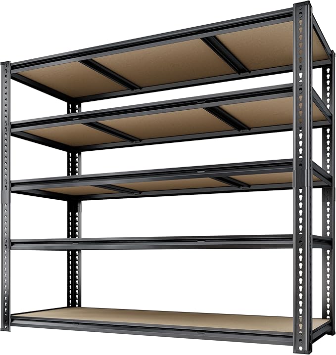 48"W Garage Shelving, 3050LBS Storage Shelves Heavy Duty, 5 Tier Metal Shelving Unit Adjustable Garage Shelves Heavy Duty Shelving for Warehouse,Commercial, Kitchen, 48" W × 24" D × 72" H, Black