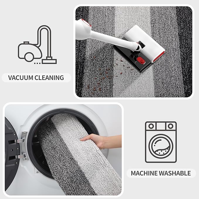 Kitinjoy Indoor Outdoor Door Mat, 59x24 Non-Slip Absorbent Dirt Trapper, Low-Profile Washable Inside Entrance Front Floor Mat, Sturdy Soft Entry Doormats for Entryway, Grey