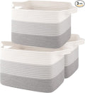 Storage Baskets for Organizing, Woven Baskets for Shelves, Rectangle Decorative Organizer for Storage Clothes, Toy, Books, Towels Nursery Bins 3 Pack (Gradient Grey)