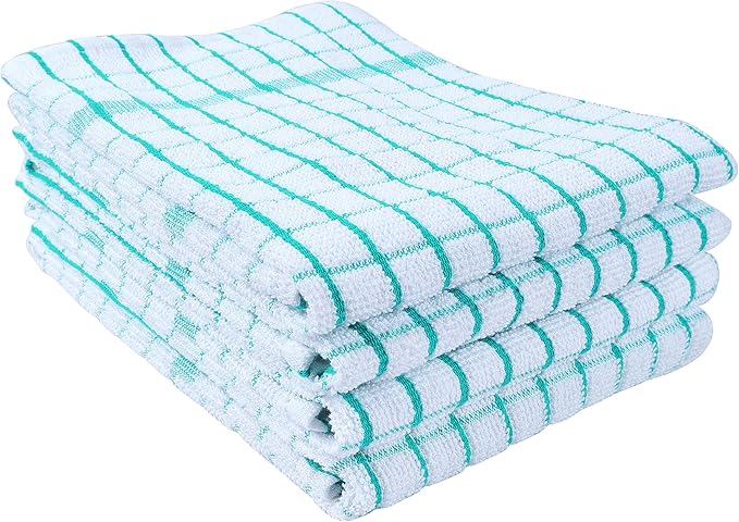 AMOUR INFINI Kitchen Towels Set of 4 - Highly Absorbent, Super Soft Terry Cotton 20x28 Inch Dish Towels with Hanging Loop - Hand & Tea Towels for Cleaning & Drying Dishes (Teal)