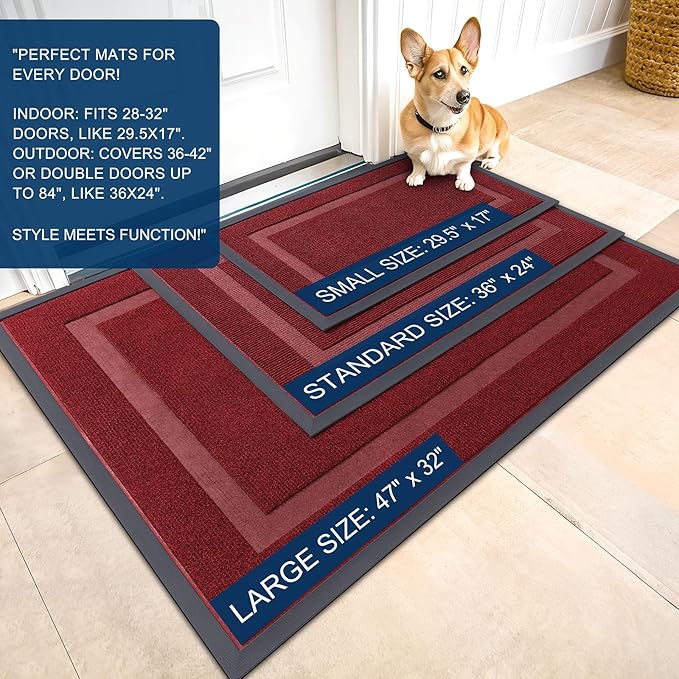 OLANLY Front Door Mat Indoor Outdoor Entrance, Waterproof All-Season, All-Weather Doormat, Sturdy Natural Rubber, Fade Resistant, Low Profile, Easy Clean Patio Porch Entryway Mat, 59x23, Wine Red