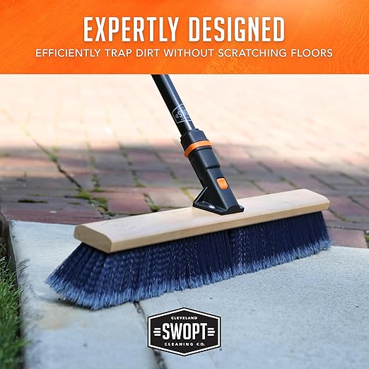 SWOPT 18” Premium Multi-Surface Push Broom Cleaning Head — Indoor and Outdoor Push Broom — Interchangeable with All SWOPT Cleaning Products for More Efficient Cleaning and Storage