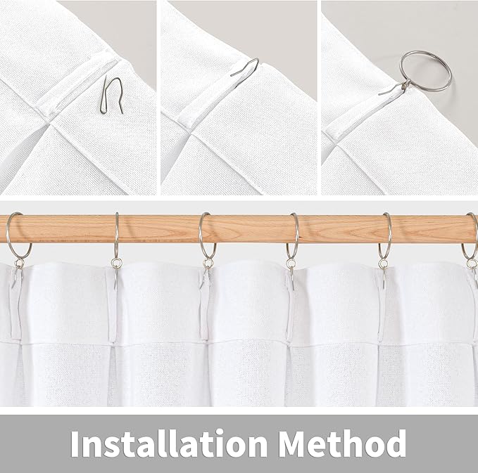 YoungsTex White Linen Curtains for Living Room 95 Inch Long 2 Panels, Semi Sheer Drapes Light Filtering with Pinch Pleated for Bedroom Dining Room Floor Length Window Treatments, 40 X 95 Inch