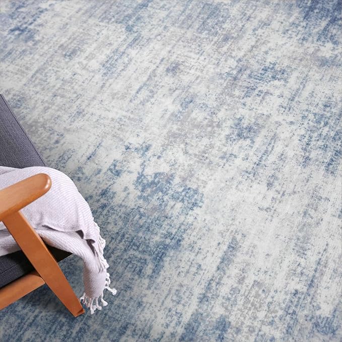 IOHOUZE Abstract Area Rug 3x5 Ft Washable Rugs for Entryway Indoor, Non Slip Kitchen Rug Printed Faux Wool Throw Rugs, Indoor Door Mat for Door Entrance Foyer Living Room, Light Blue White