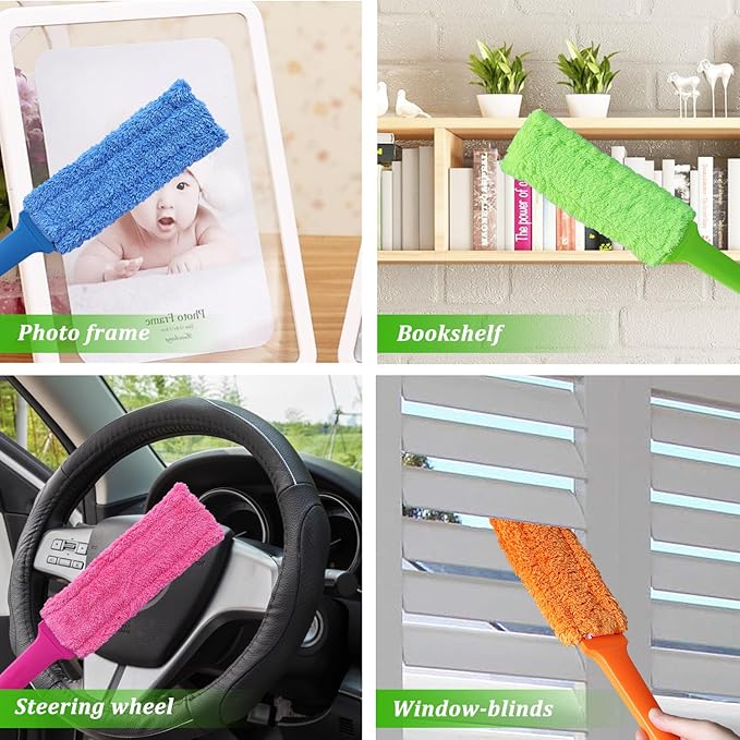 4 Pack 15 inch Reuseable Microfiber Feather Duster, Blind Duster, Gap Duster, Removable and Washable Head, Cleaning Tool for Window, Blind, Car, Wall, Dead Corner Gap, Furniture, Sofa, Screen