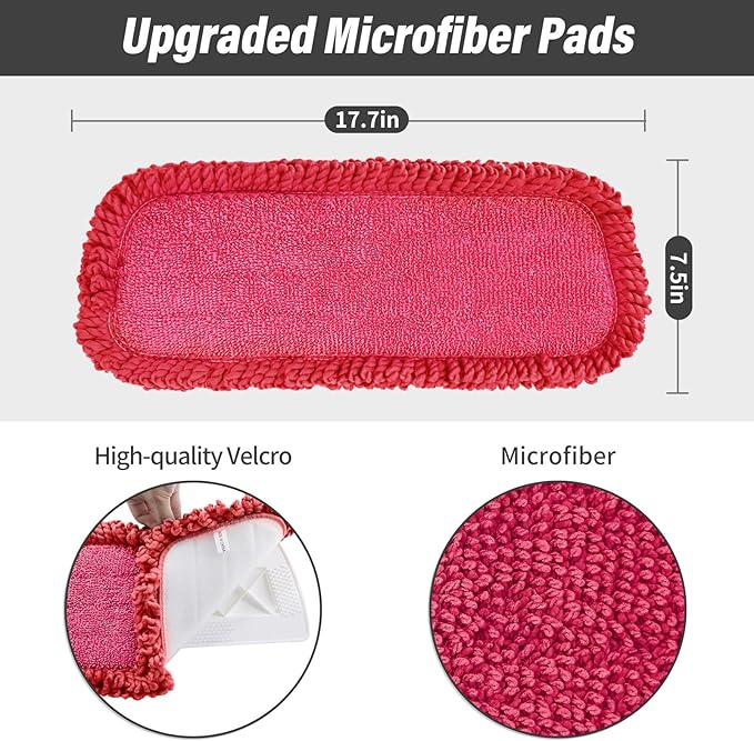 16.5 inch Mop Refills, 3 Pack Microfiber Reusable Replacement Mop Pads Flat Replacements Heads for Wet Or Dry Floor Cleaning and Scrubbing, Red Curly Cloth