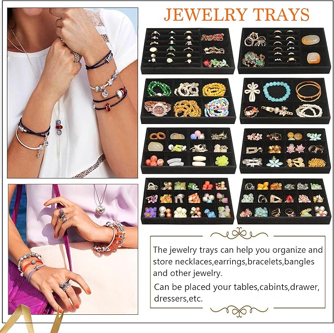 Jewelry Organizer Drawer 8 Set Jewelry Boxes Velvet Jewelry Drawer Organizer Stackable Jewelry Tray for Earring Necklace Display