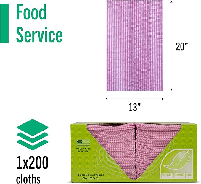 Fresh Towel Foodservice Reusable Paper Towels - 1/4 Fold, 13 x 20 inches - Pink Straight Line Pattern (1 Case of 200) All Purpose Cleaning Towels