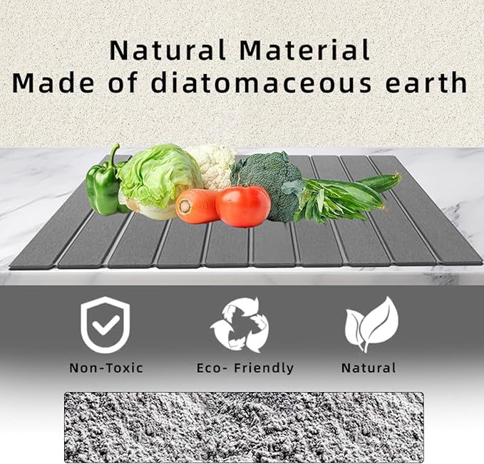 Stone Drying Mat for Kitchen Counter, Collapsible Dish Drying Mat, Fast Drying Diatomaceous Earth Dish Drying Mats, Water Absorbent Diatomite Kitchen Mat (dark grey, medium)
