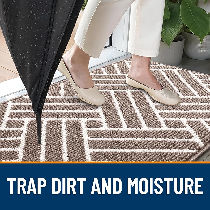 OLANLY Indoor Door Mat, 48x32 Inch, Dirt Resistant and Absorbent, Non-Slip Rubber Backing Floor Mats, Easy Clean Low-Profile Doormat for Entryway, Front Door, and Inside Entrance, Brown