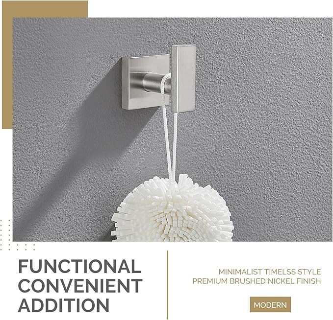 Angle Simple Bathroom Towel Hook, SUS304 Stainless Steel Single Shower Towel Hanger for Wall, Kitchen Cabinet Closet Coat Robe Holder Wall Mounted, Brushed Nickel