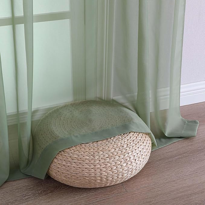 Chyhomenyc Sage Green Sheer Curtains 84 Inches Long 2 Panels, Light Filtering Green Curtains for Living Room, Soft Gentle Voile Rod Pocket Bedroom Window Drapes, 59Wx84L Inch, 2PCS