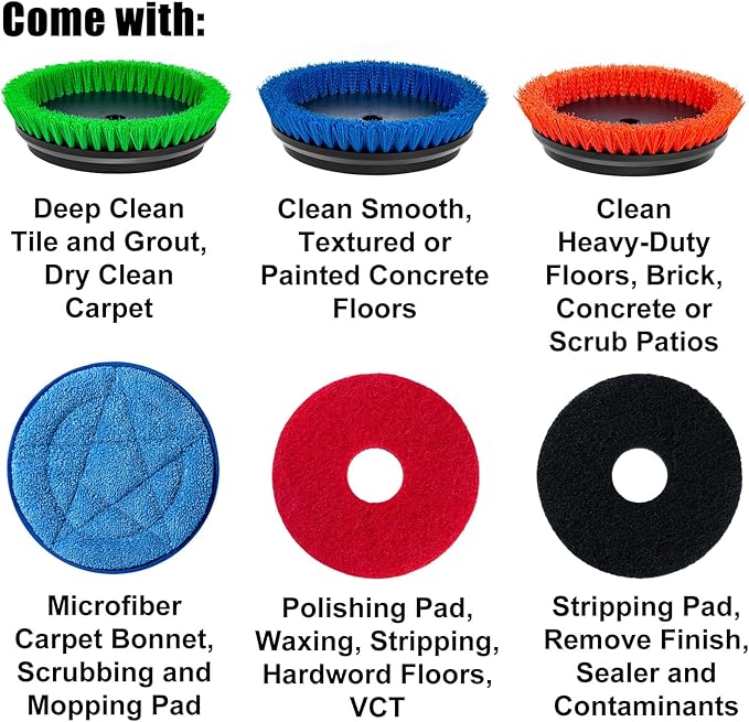 Commercial Floor Scrubber Machine, 13" Heavy Duty Orbital Floor Cleaner Buffer and Polisher- Deep Cleaning Hard Floors and Carpets with Ease, 3 Brushes & 3 Cleaning Pads, Orb-6