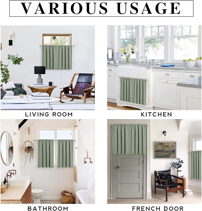 RYB HOME Bedroom Curtains Blackout - Light Block Energy Efficiency Small Window Treatment Drapes for Kitchen Dining Baby Nursery Morden Decor, W 42 x L 54 inch, Sea Green, 2 Panels