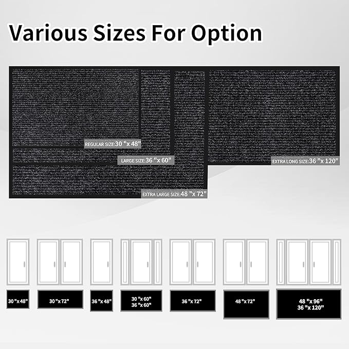 Front Door Mat Indoor Outdoor Entrance, 36" x 120" Dirt Resistant and Absorbent Door Mat, TPR Backing Non-Slip Doormats, Easy to Clean, Low Profile Welcome Floor Mat for Outside Entry