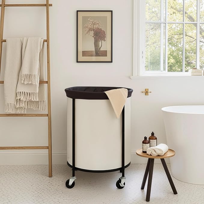 StorageWorks Rolling Laundry Basket, Laundry Hamper with Wheels, Laundry Room Organization and Storage, Dirty Clothes Cart for Bathroom, Bedroom, Beige