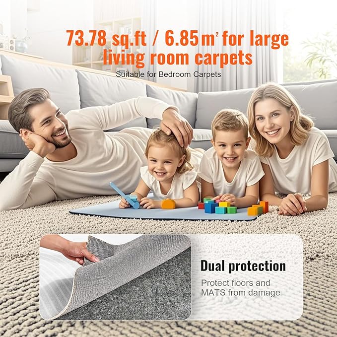 VEVOR Rug Pad Without Slip Resistance, Protective Cushioning Carpet Pad, 8' x 10', 1/2" Thick, 100% Pure Polyester Felt, 7-8㎡ Premium Comfort Underfoot Carpet Padding Rug Cushion for All Floors, Gray