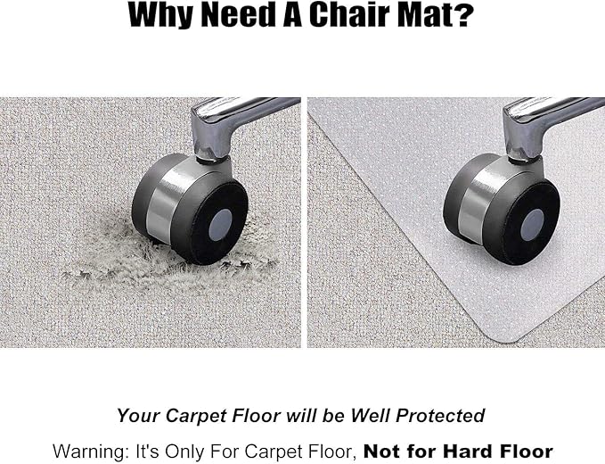Kuyal Desk Chair Mat for Carpet, 36'' x 48'' Rectangle Transparent Mats for Chairs Good for Desks, Office and Home, Easy Glide, Protects Floors for Low and No Pile Carpeted Floors