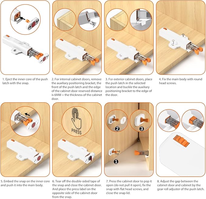 Jiayi Push to Open Door Catches Heavy Duty 2 Pack Push Opener Door Latch for Cupboard White Touch Open Latches for Closet Closing Wardrobe Closure Spring Push Latch