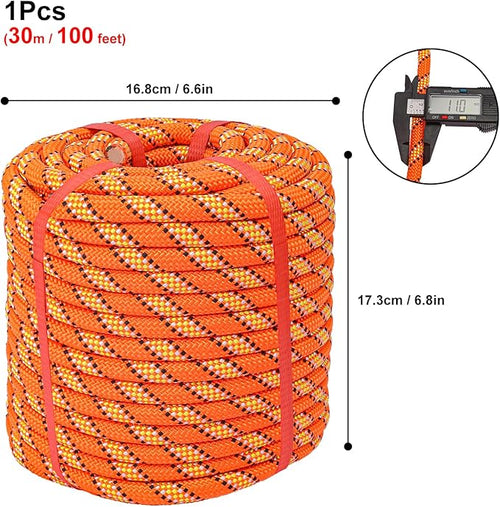 1/2 Inch 100 FT Tree Felling Rope, Professional Static Rope, Orange Versatile Arborist Logging Ropes for Tree Pulling, Bull Pulling, Sturdy Ropes for Adults, and More