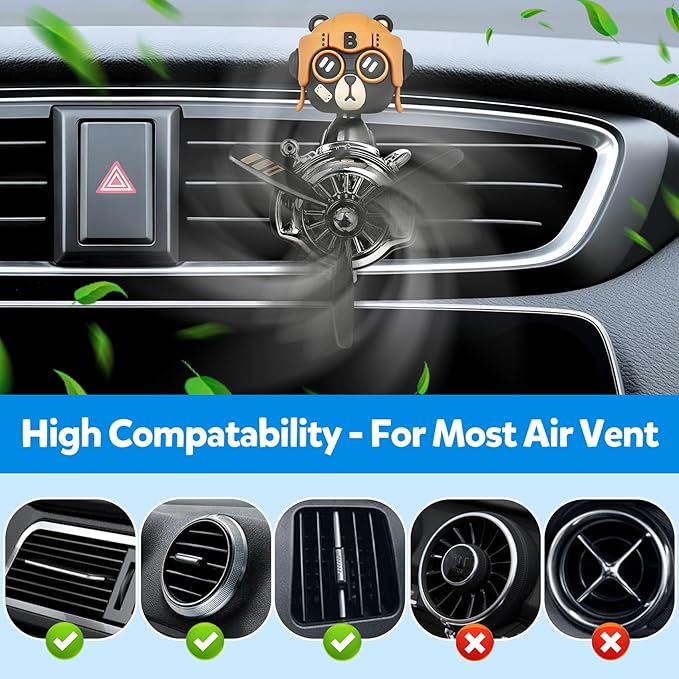 Bear Pilot Car Fresheners Vent Clip Cute Teddy New Car Scent Automotive Air Fresheners Cartoon Air Outlet Aromatherapy Ornament Thank You Gifts for Him Her Friends, Families