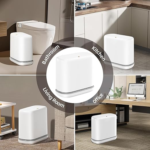MOPALL Bathroom Trash Can, 3.3 Gallon Slim Garbage Can with Lid, Adsorption Narrow Trash Bin with Press-Top Lid, Plastic Small Waste Basket for Kitchen, Bathroom, Office, Bedroom, Living Room(White)