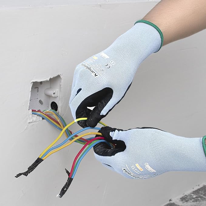 6-Paris Small Work Gloves for Men and Women, Nitrile Coated Safety Protective Gloves with Grip, Ideal for Gardening, Warehouse, Mechanic, Light Duty Construction Work
