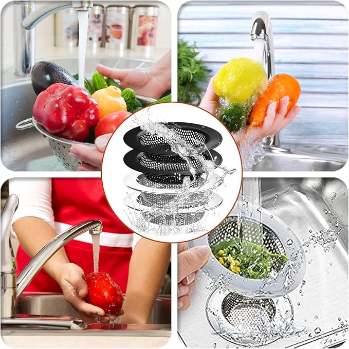 4 Pcs Stainless Steel Mesh Sink Drain Strainer, 4.5" Top / 3" Kitchen Filter Trap Basket with Large Wide Rim, Large Food Catch for Bathroom Bathtub Wash Basin Floor Drain Balcony RV Drain Hole