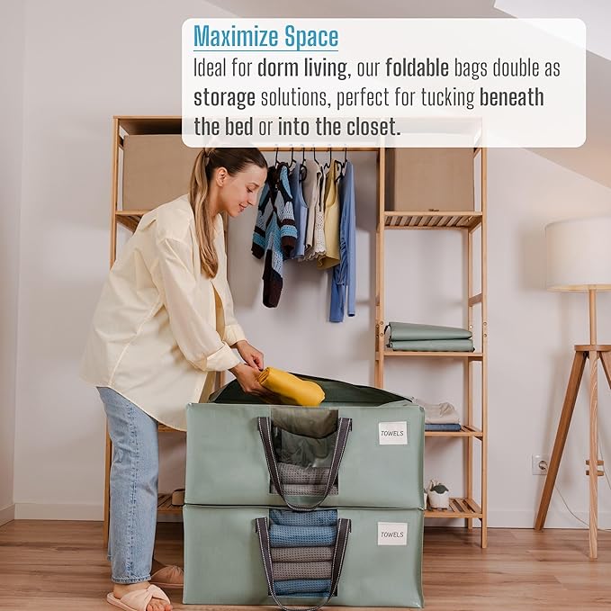 VENO 2 Pack Moving Bags for College, Heavy-Duty Storage Totes, Moving Boxes and Wardrobe Packing Supplies Alternative - Extra Large Durable Laundry Bags for Clothes (Shiny Light Green, 2 Pack)