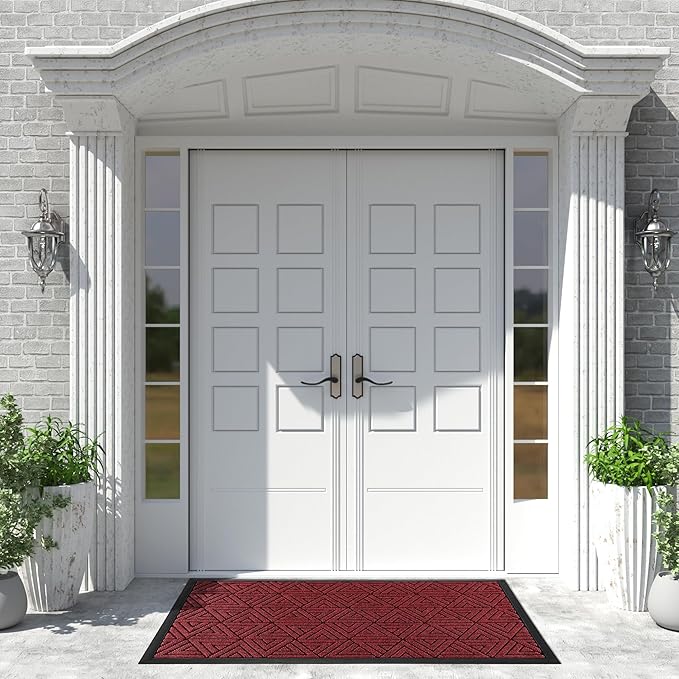 Yimobra Extra Large Door Mat 60x32, All-Weather Waterproof Non-Slip Welcome Matt Outdoor, Heavy Duty Non Slip Doormat for Entryway for Patio and Garage Indoor, Easy Clean, Black Red