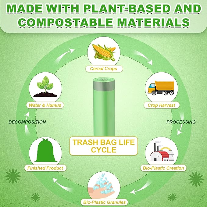 200 Count 13 Gallon Compostable Trash Bags with Drawstring Heavy Duty Extra Thick 1 Mil Kitchen Food Scrap Waste Bag Tear Resistant for Lawn Yard Home Kitchen Office