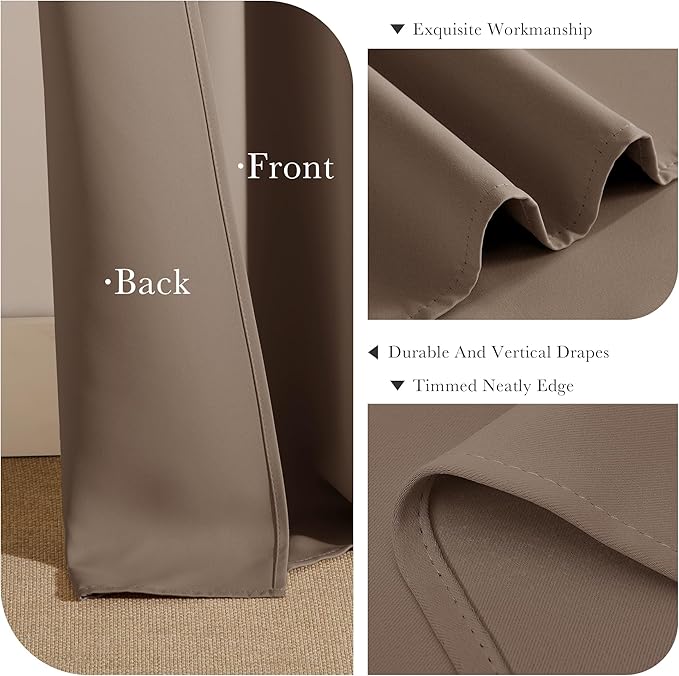 PONY DANCE Blackout Curtains for Bedroom 72 Inch Length 2 Panels Set, Privacy Thermal Insulated Room Darkening Grommet Drapes for Living Room Window, W34 x L72 Inch, Mocha