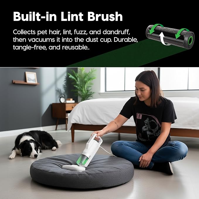 IRIS USA Handheld Corded Mattress Vacuum Cleaner, Dust Sensor, 120V, Pet Hair Remover, 6,500 BPM Agitator, Cyclonic HEPA Filter Sofas, and Upholstery, White