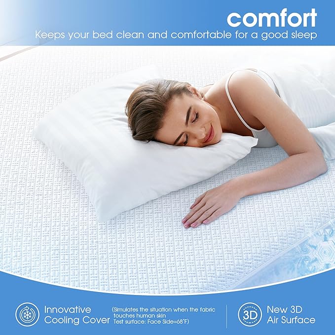 Cooling Waterproof Mattress Protector Twin Size, Mattress Cover 3D Air Fabric Mattress Pad Cover Smooth Soft Breathable Noiseless, 8''-21'' Deep Pocket