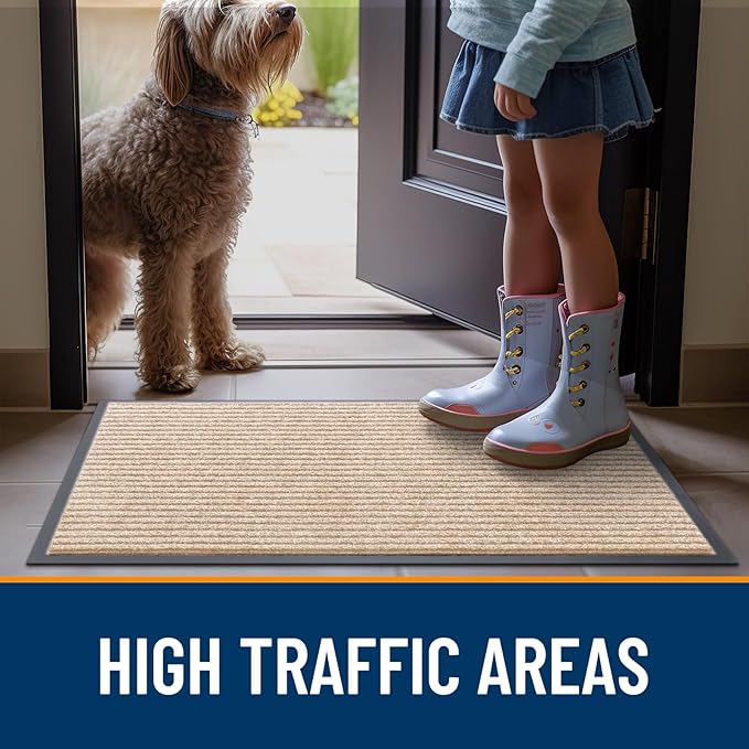 OLANLY Front Door Mat Indoor Outdoor Entrance, Waterproof Heavy Duty Doormat, Fade Resistant, Low Profile, Easy Clean Patio Porch Welcome Floor Mats for Entry, 47x23, Beige