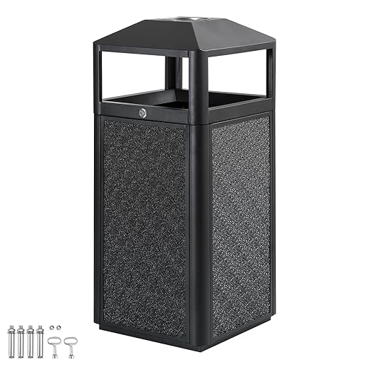 Square Waste Container with Dome Lid | Commercial Outdoor Garbage and Trash Container, Black, 15 Gallon