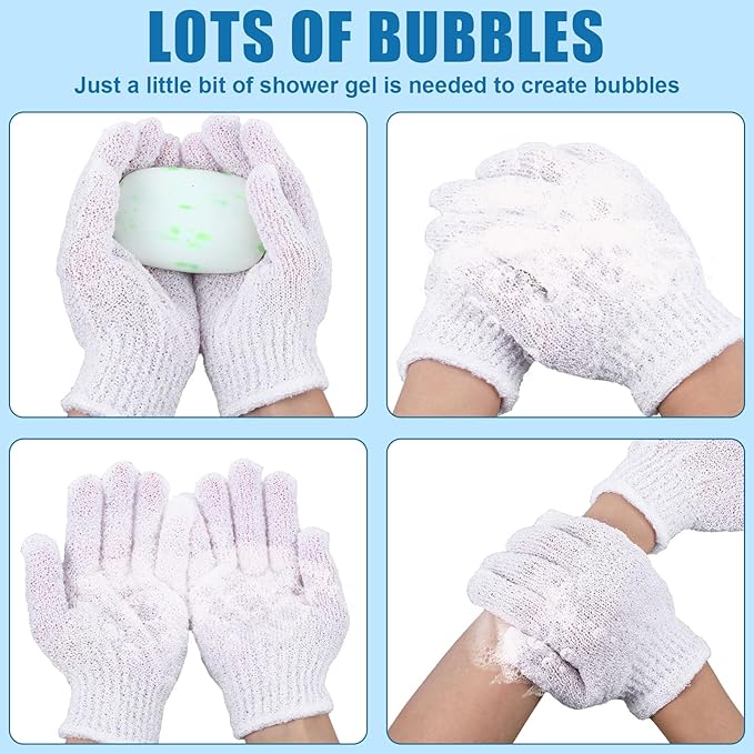 60Pcs Exfoliating Gloves Bulk, Scrub Gloves Exfoliating Body Scrubber Glove Exfoliator for Body Scrub Mitt, Bath Gloves for Shower Exfoliating Shower Glove for Women Bathing Accessories(White)