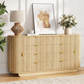 63" Tambour Dresser for Bedroom with 8 Drawers, Modern Chest of Drawers with Sliding Doors & 4 Shelves, Fluted Dresser Storage Organizer for Bedroom, Closet, Living Room(Natural)
