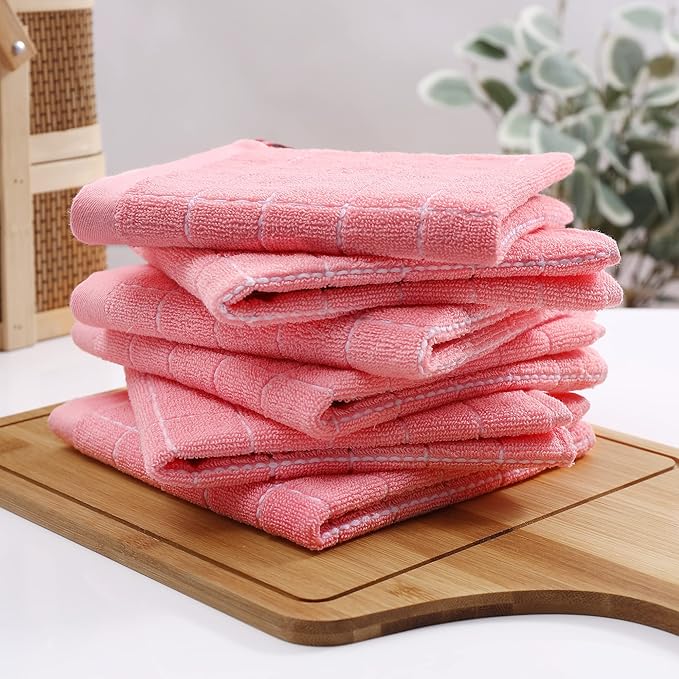 Homaxy 100% Cotton Terry Kitchen Dish Cloths, Ultra Soft and Absorbent Dish Towels for Kitchen, Suitable for Drying and Washing Dishes, 12 Pack, 12 x 12 Inches, Pink