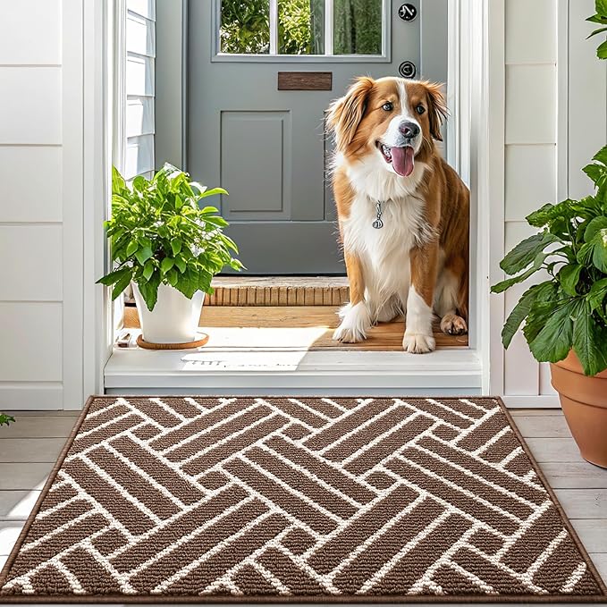 OLANLY Indoor Door Mat, 36x24 Inch, Dirt Resistant and Absorbent, Non-Slip Rubber Backing Floor Mats, Easy Clean Low-Profile Doormat for Entryway, Front Door, and Inside Entrance, Coffee